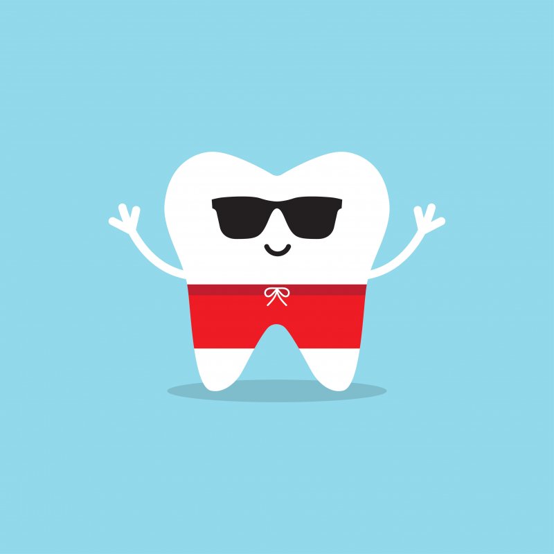 Cartoon tooth in swimsuit