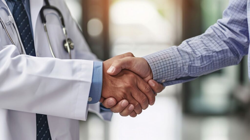A man shaking hands with his dentist.